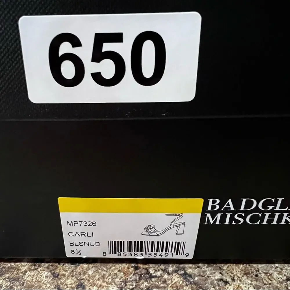 Badgley Mishka Carli Rosette Block Heels Rose  Detail Blush Nude NEW 8.5